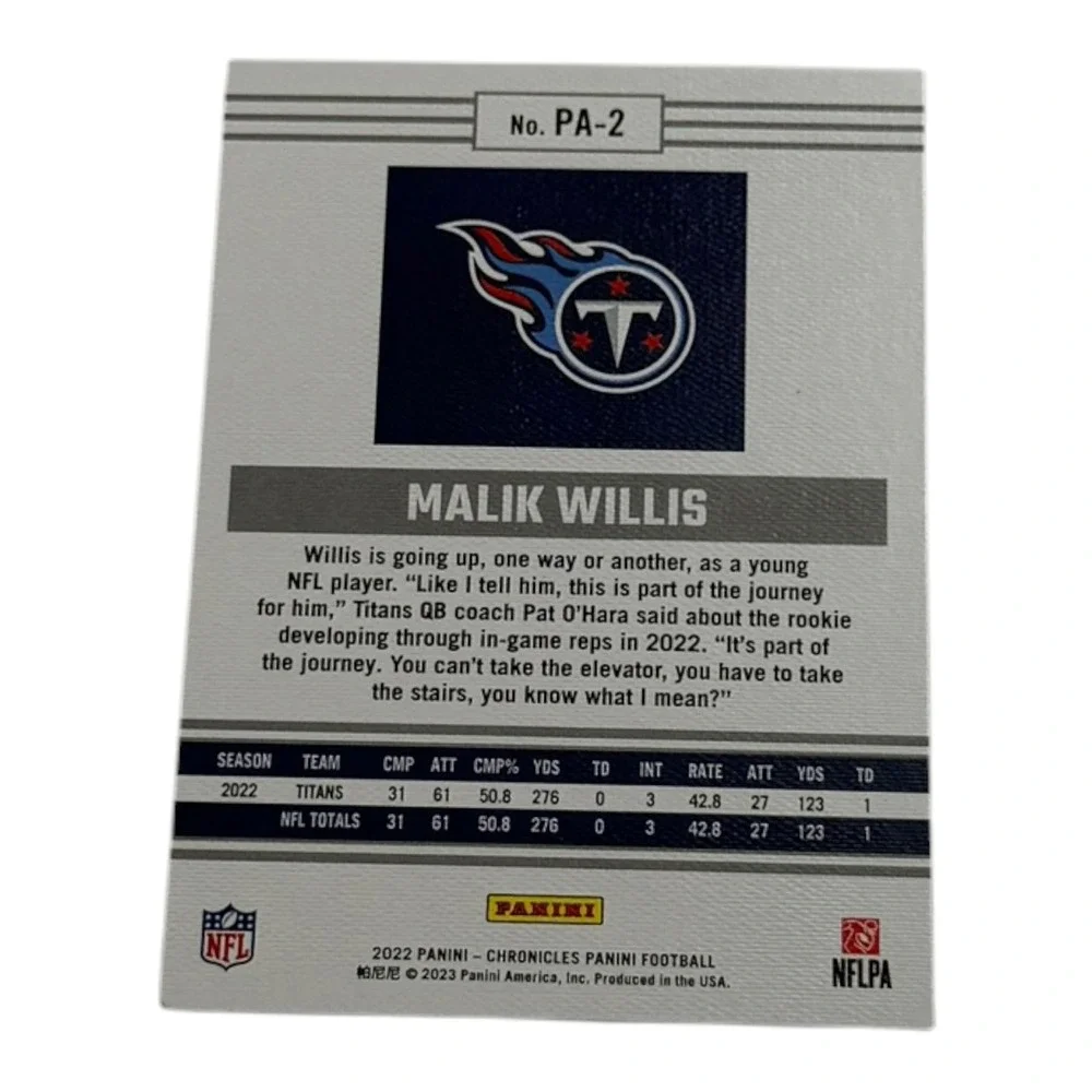 2022 Panini Chronicles Malik Willis RC Rookie Card #PA-2 Tennessee Titans NFL QB